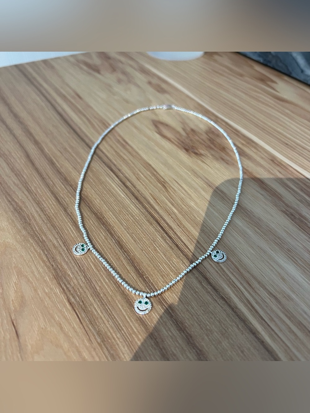 Lisa Gozlan pave happy face charm necklace - silver colour lobster clasp